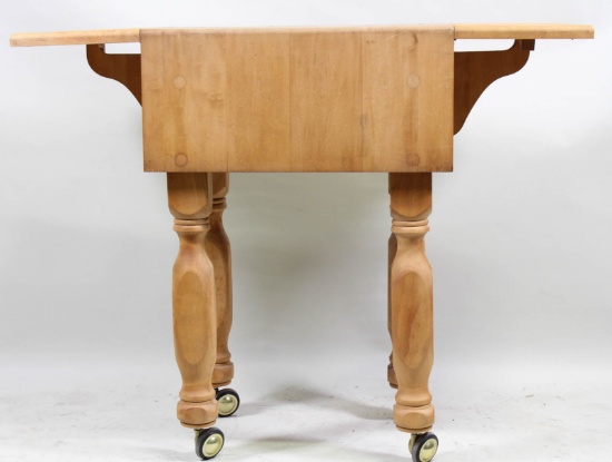 PINE CHOPPING BLOCK W/ TWO DROP LEAVES ON CASTERS