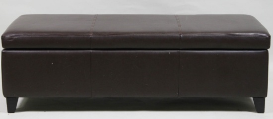 BROWN LEATHER BENCH WITH STORAGE