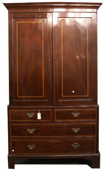CIRCA 1880's GEORGIAN STYLE MAHOGANY LINEN PRESS