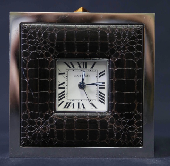 CARTIER STAINLESS STEEL TRAVEL CLOCK