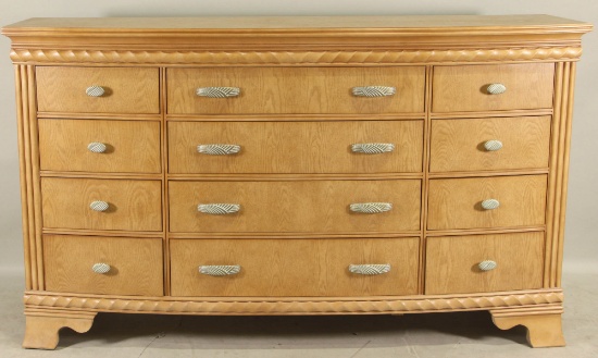 CONTEMPORARY BLONDE WOOD DRESSER WITH TWELVE DRAWE