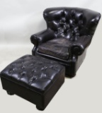 RESTORATION HARDWARE LEATHER CHAIR & OTTOMAN