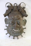 VINTAGE AFRICAN BENIN CROW BRONZE MASK