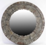 ROUND GRAY WASHED WOODEN MIRROR