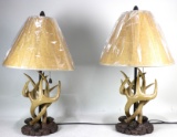 PAIR OF FAUX ANTLER STYLE LAMPS W/PARCHMENT SHADES