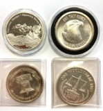 SET OF FOUR - ONE TROY OZ SILVER COINS (4OZ TOTAL)