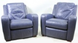 PAIR OF CRATE & BARREL BLUE LEATHER RECLINERS