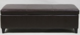 BROWN LEATHER BENCH WITH STORAGE