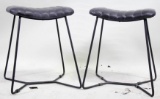 PAIR OF BLACK LEATHER AND METAL STOOLS