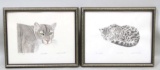 TWO CHARLES BECKENDORF HAND COLORED CAT DRAWINGS
