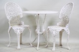 CAST ALUMINUM PATIO TABLE AND TWO CHAIRS