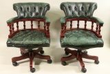 PAIR OF VINTAGE BUTTON TUFTED LEATHER ARMCHAIRS