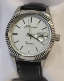 J. BRACKETT VERONA WHITE DIAL BLACK LEATHER WATCH