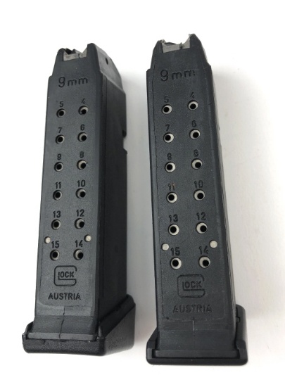 LOT (2) 9MM 15 ROUND GLOCK FACTORY MAGS