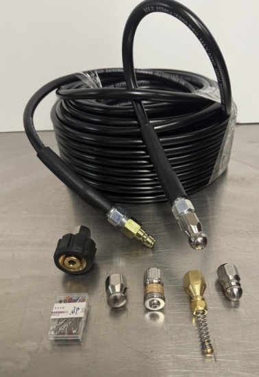 100' HIGH PRESSURE DRAIN CLEANING HOSE AND NOZZLE