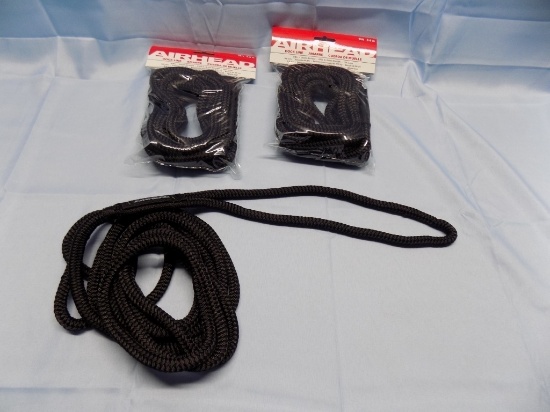 THREE 3/8 X 12FT DOUBLE BRAID DOCK LINES BLACK
