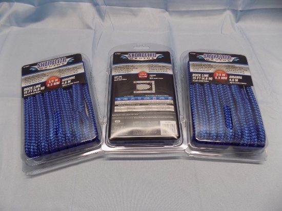 THREE 3/8 X 15FT DOUBLE BRAID DOCK LINES BLUE