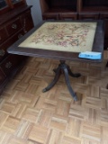 TAPESTRY TOP CLAW FOOT TABLE