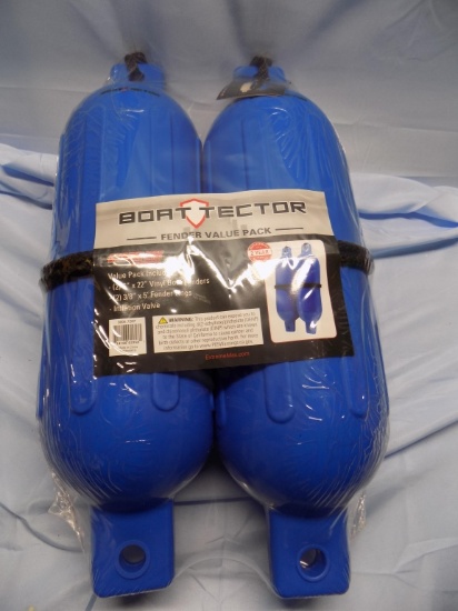 TWO BLUE BOAT FENDERS WITH LINES
