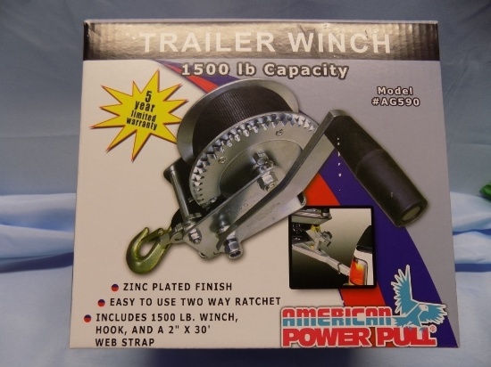 1500lb Trailer Winch With Strap New