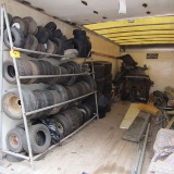Remaining Contents of Penske Storage Trailer A-Frame Tire Rack, Assorted Sm