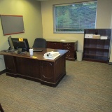 Office Furniture (1) Desk, (1) Credenza, (1) Chair, & (1) Bookshelf