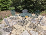 Patio Furniture (1) Round Table, (5) Chairs, & (5) Wooden Picnic Tables