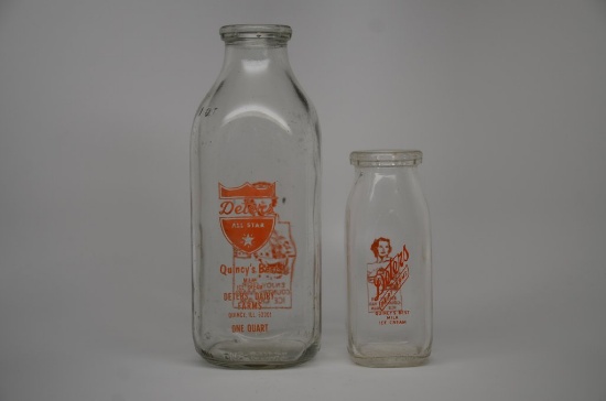 (2) Deters Dairy Farms Milk Bottles, Quincy, IL