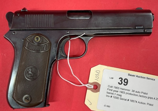 Colt 1903 Hammer .38 Auto Pistol
