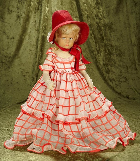 17" Italian felt pouty-faced child by Lenci with original costume. $400/500