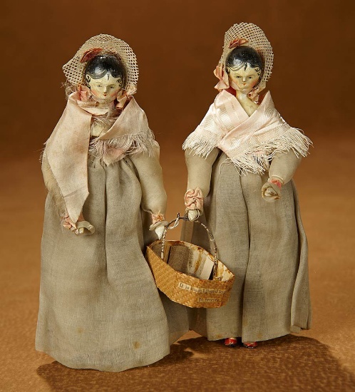 All-Original Pair, Grodnertal Wooden Dolls with Wonderful Costumes 1200/1600