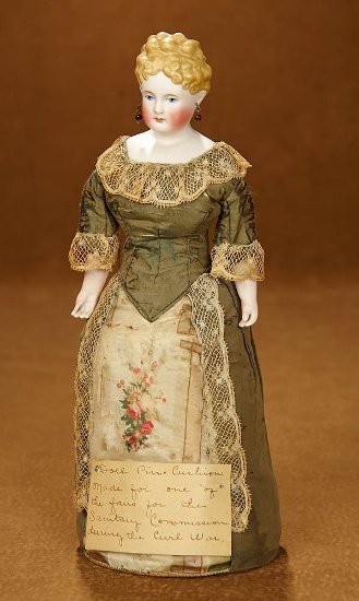 German Bisque Pincushion Lady from 1860s Sanitary Commission Fair 600/900