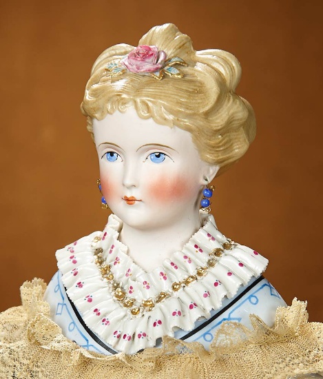 Extremely Rare German Bisque Lady, Sculpted Hair and Bodice, C.F. Kling 1400/1800