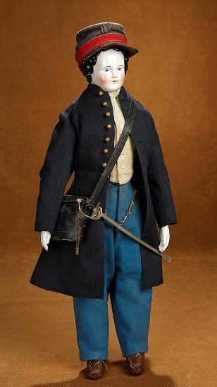 German Porcelain Doll with Original Costume, Union Civil War Soldier 1200/1500