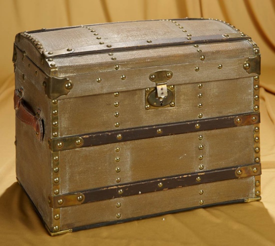14" x 11" Mid-1800s domed-top French doll trunk with fitted trays, lock and key. $400/600