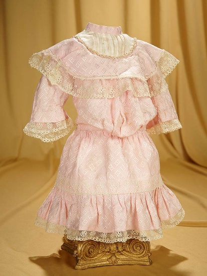 French rose cotton bebe dress with lace-edged Bertha collar. $300/500