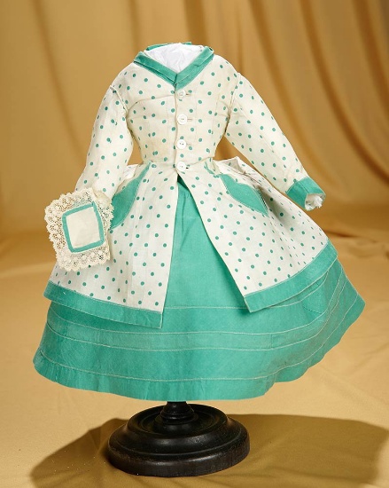 Charming Cotton Ensemble with Matching Hankie for Petite 14" Lady Doll. $600/800