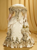 Extraordinary ivory silk costume with miniature pearl decorations for 24