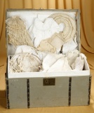 French trunk for poupee with collection of early handmade undergarments and hoops. $600/900
