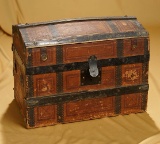 Victorian wooden doll trunk with unusual decoupage. $200/300