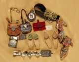 Collection of early accessories for poupees, paper slippers, Mlle Simonne calling cards. $800/1000