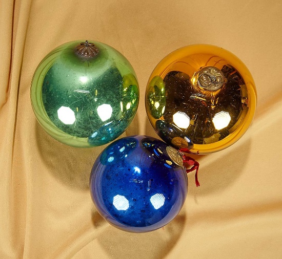 Three large German glass kugel ornaments. $200/400