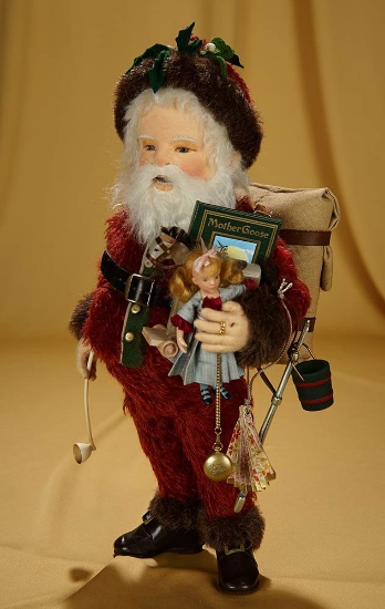 15"  American felt Santa Claus by R. John Wright inspired by Thomas Nast illustrations. $400/600