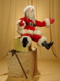 Vintage Paper Mache Mechanical Store Window Display Of Santa Swinging On Gifts  $600/800