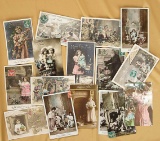 Sixteen late 19th century French Christmas post cards featuring children, dolls & toys. $200/300