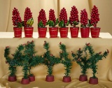 Lot of German feather tree and winter berry table setting decorations. $200/400