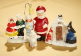 Small German bisque snow figures and Santa nodder. $200/400