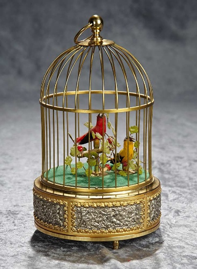 10" Swiss mechanical singing bird cage in appealing petite size. $400/600