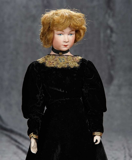 17" French bisque character doll by DeFuisseaux with very expressive features. $1100/1400