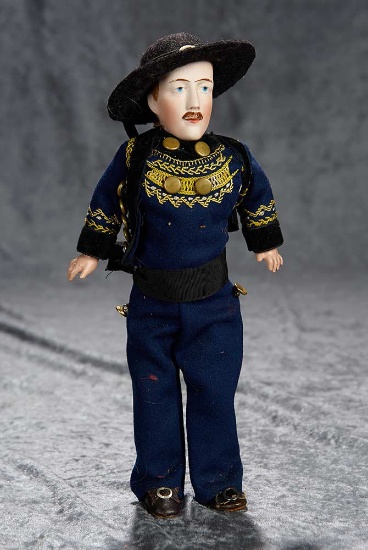 12" French bisque doll moustached man, Damerval & Laffranchy, folklore costume. $800/1200